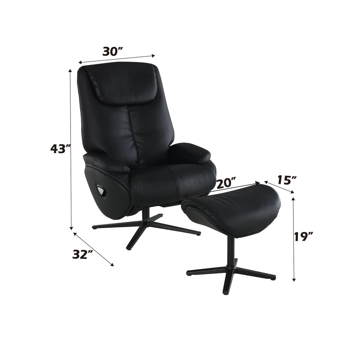 Labotina - Top Grain Leather Accent Chair With Swivel & Ottoman - Black - Furniture Home Direct