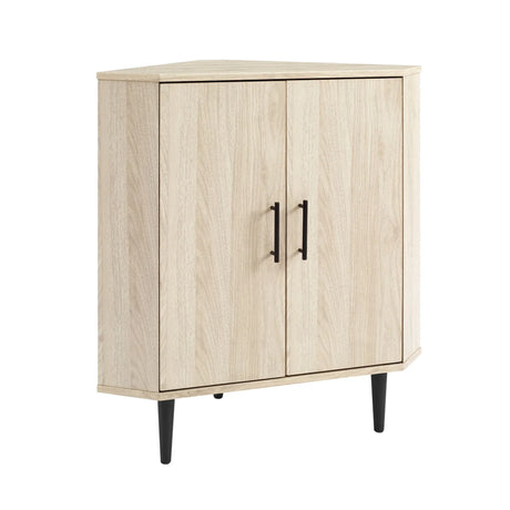 Contemporary 2 Door Mixed-Material Corner Accent Cabinet - Furniture Home Direct