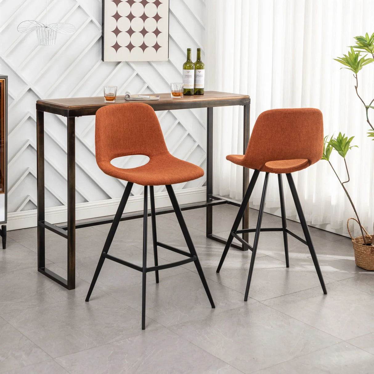 Porth - 28.25" Fabric Kitchen Counter Height Stools (Set of 2) - Orange - Furniture Home Direct