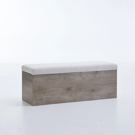 Shelton - Upholstered Flip Top Storage Bench - Ivory / Light Gray / Camel Oak - Furniture Home Direct