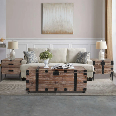 Trunk Table And Side Table With Large Storage Dress Up Your Liviing Room (Set of 3) - Antique Gray - Furniture Home Direct