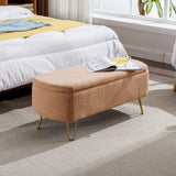 Storage Ottoman Bench For End Of Bed Gold Legs, Modern Camel Faux Fur Entryway Bench Upholstered Padded With Storage For Living Room Bedroom - Furniture Home Direct