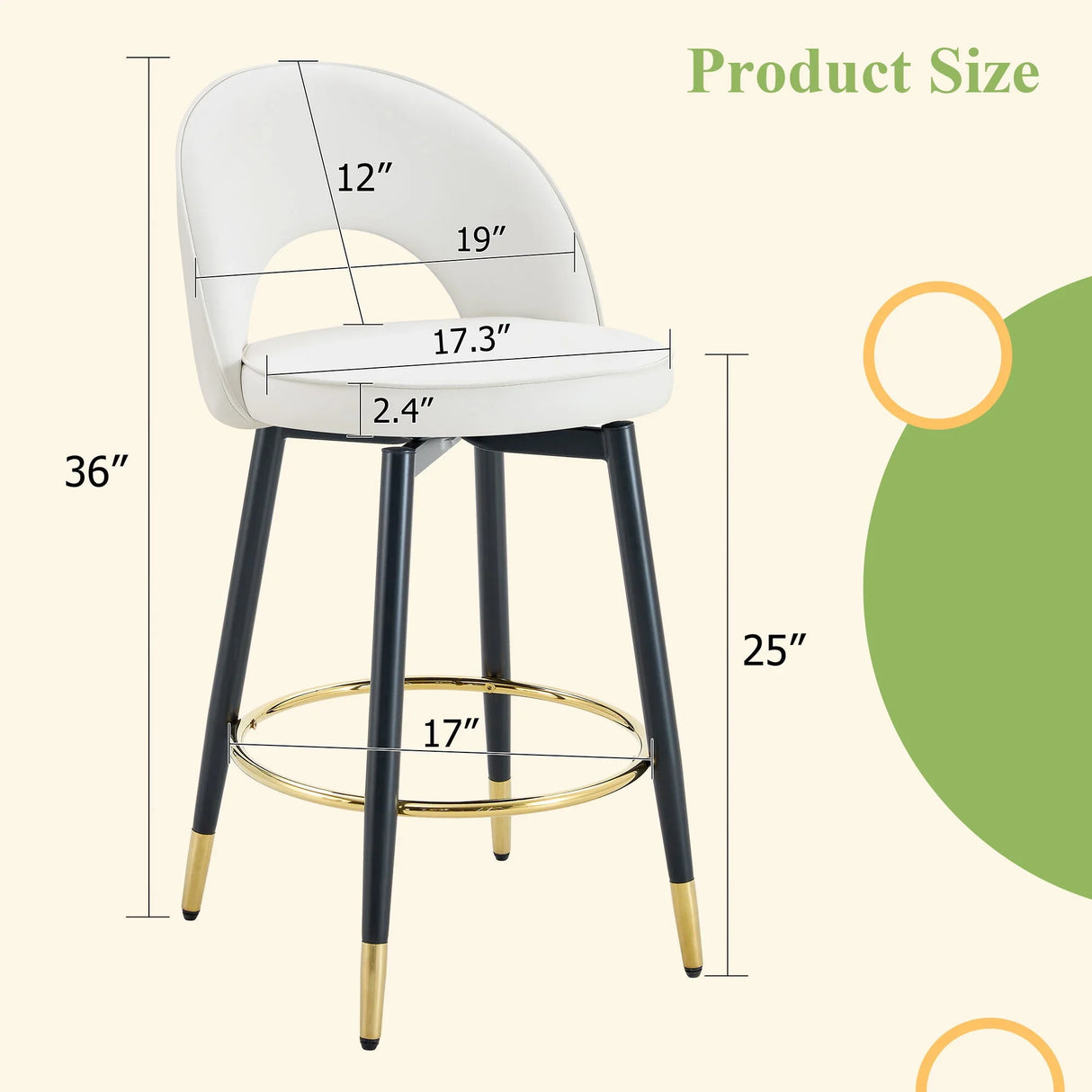 Upholstered Rotatable Bar Chair With Metal Legs For Dining Room - Furniture Home Direct