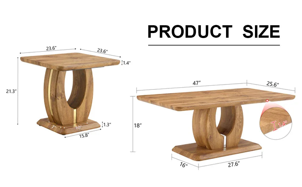 Coffee Table Set With Circular Arc Base And Wood Tone - Furniture Home Direct