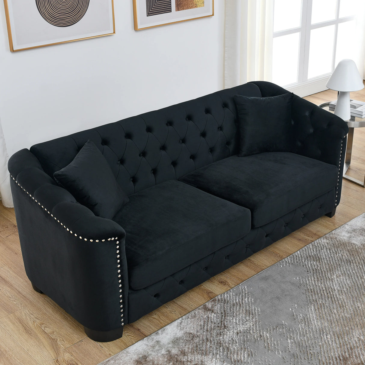 Sofa And Loveseat - Velvet Black - Furniture Home Direct