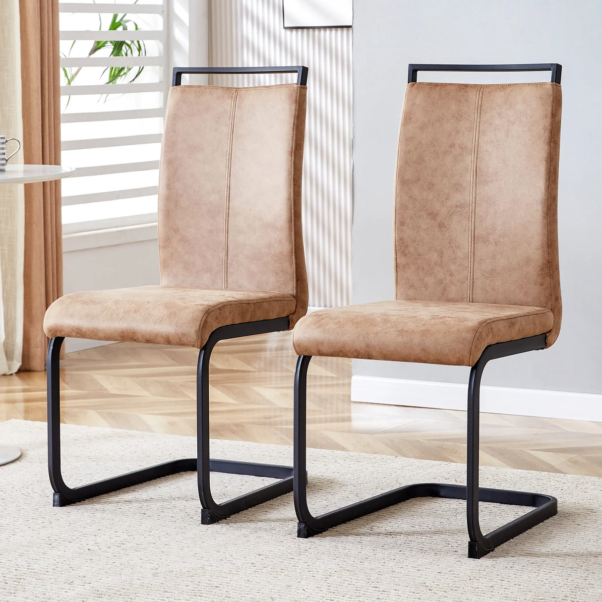 Dining Chairs Set Of Two Modern Upholstered Fabric Brown - Furniture Home Direct