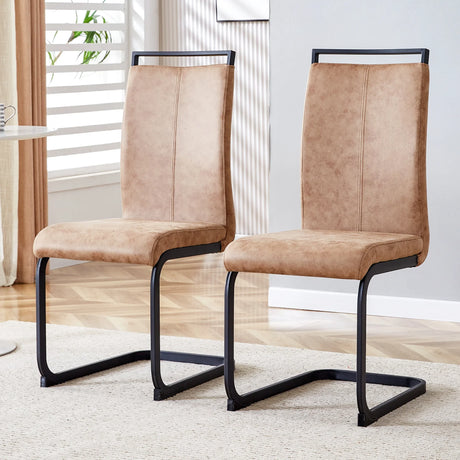 Dining Chairs Set Of Two Modern Upholstered Fabric Brown - Furniture Home Direct