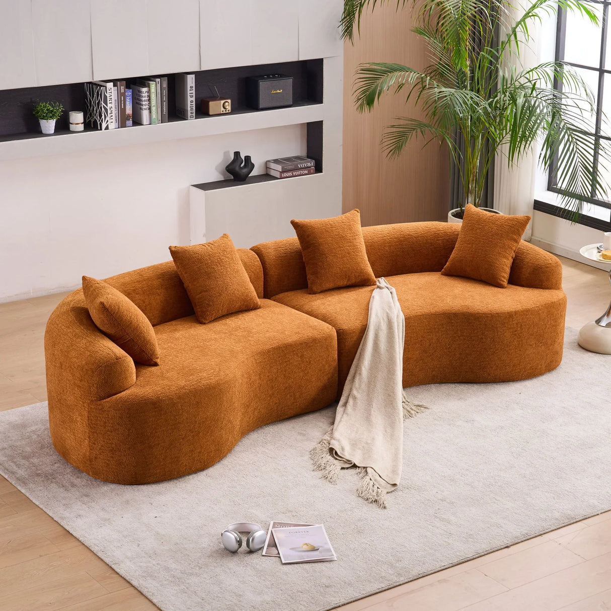 4 Seater Sofa With Chenille Fabric, 30D, 60 Hardness Full Sponge, 4 Pillow For Living Room, Home Furniture Sleeper Sectional Sofa For Apartment - Furniture Home Direct