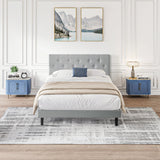 Modern Upholstered Platform Bed Frame With Button Tufted Linen Fabric Headboard - Furniture Home Direct