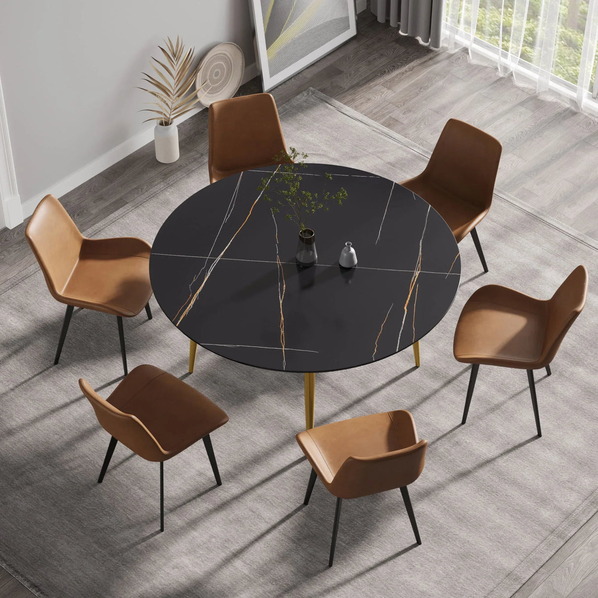 Modern Man-Made Stone Round Dining Table-Position For 6 People - Furniture Home Direct