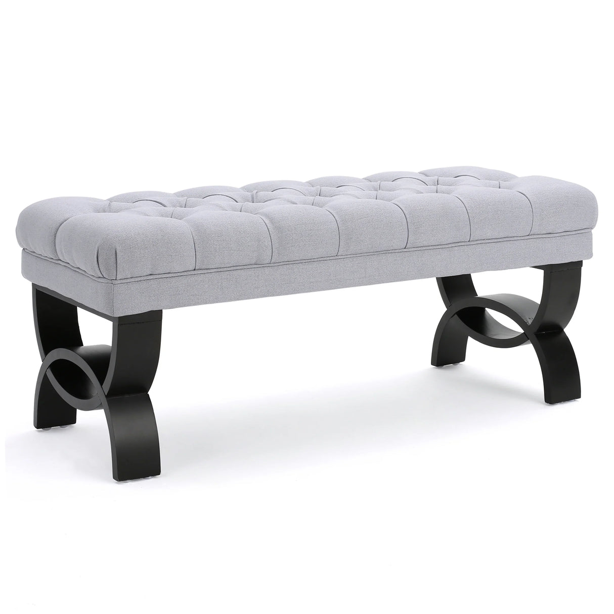 Bench Tufted Cushion with Arched Black Legs Light Grey - Furniture Home Direct