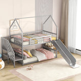 Twin Over Twin Metal Bunk Bed House Bed With Slide And Staircase - Furniture Home Direct