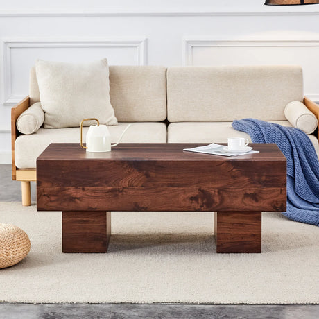 Coffee Table Solid Wood Long Rectangular Dark Walnut - Furniture Home Direct