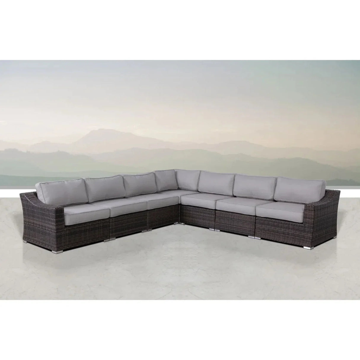 Contemporary Outdoor Rattan Wicker Sectional Seating Group With Cushions - Furniture Home Direct