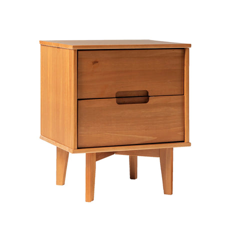 Mid-Century Modern 2 Drawer Solid Wood Nighstand With Cutout Handles - Furniture Home Direct
