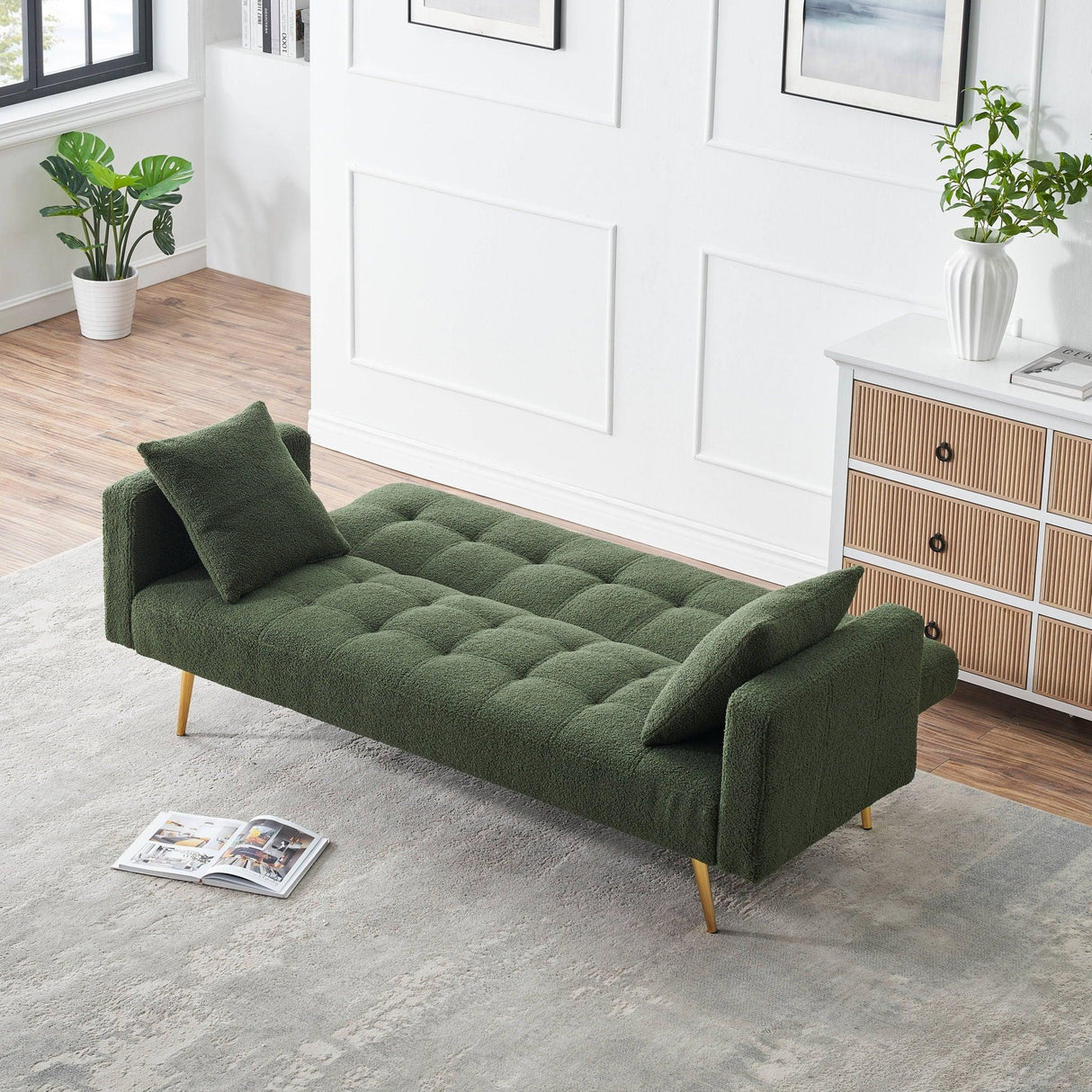 Teddy Fleece Sofa Bed With Luxurious Throw Pillows - Furniture Home Direct