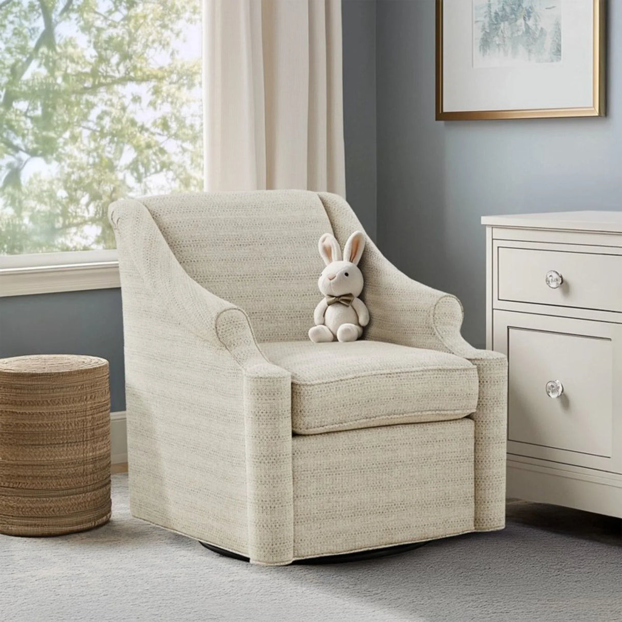 Justin - Swivel Glider Chair With 360 Degree Rotation - Tan - Furniture Home Direct