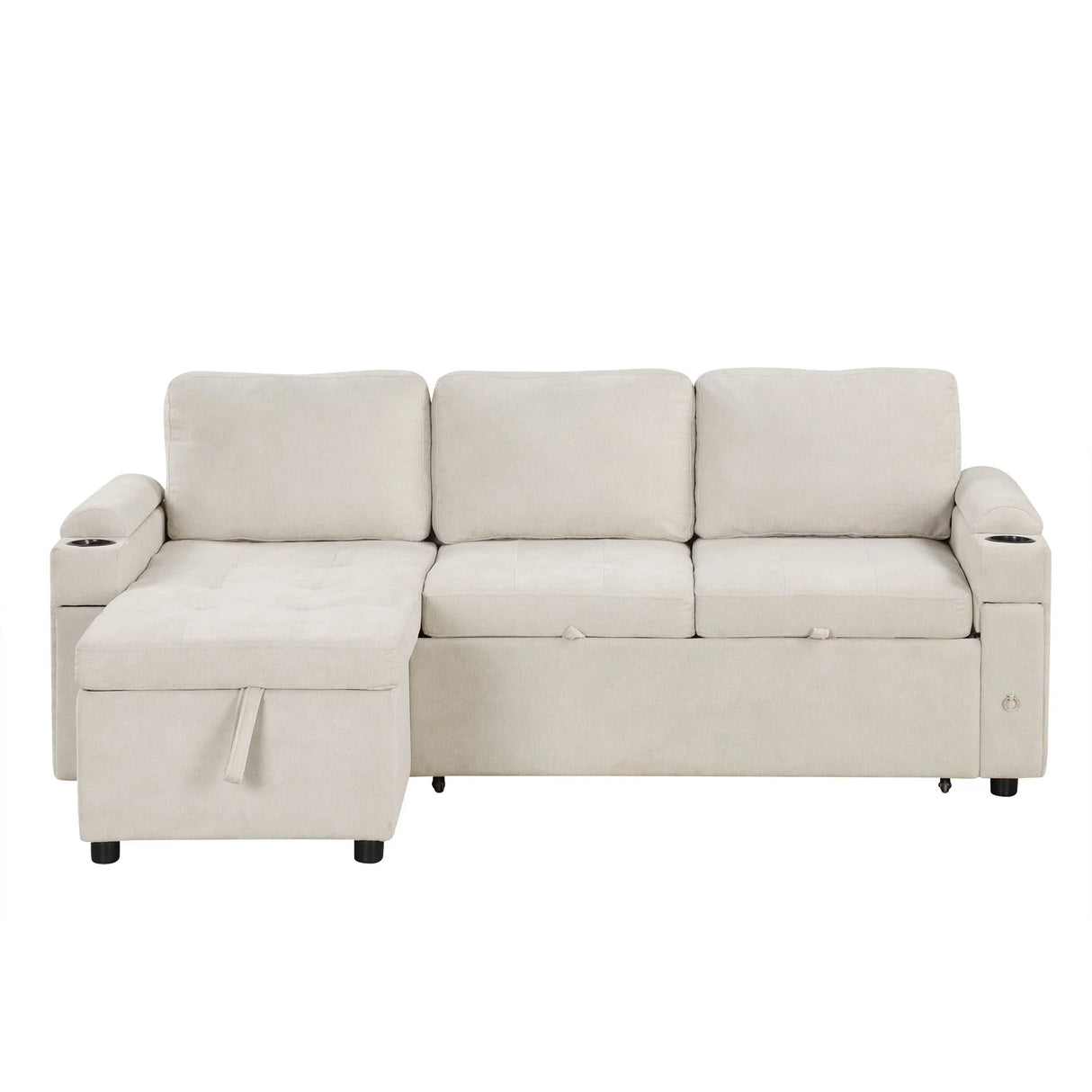 Convertible L Shaped Sofa Couch With Storage, Cup Holders, USB Ports - Furniture Home Direct