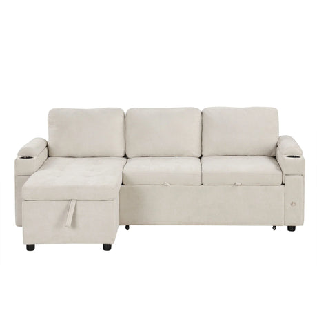Convertible L Shaped Sofa Couch With Storage, Cup Holders, USB Ports - Furniture Home Direct