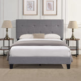 Queen Size Upholstered Platform Bed Frame With Button Tufted Linen Headboard, No Box Spring Needed, Wood Slat Support - Gray - Furniture Home Direct