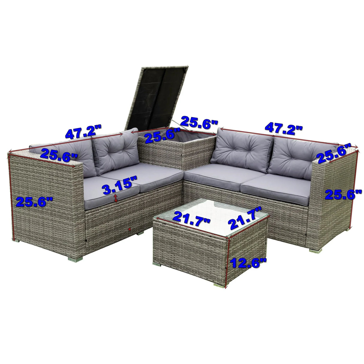 4 Piece Patio Sectional Wicker Rattan Outdoor Furniture Sofa Set With Storage Box - Furniture Home Direct