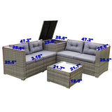 4 Piece Patio Sectional Wicker Rattan Outdoor Furniture Sofa Set With Storage Box - Furniture Home Direct