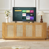 Contemporary Wave Shaped TV Stand With Rattan Doors - Furniture Home Direct