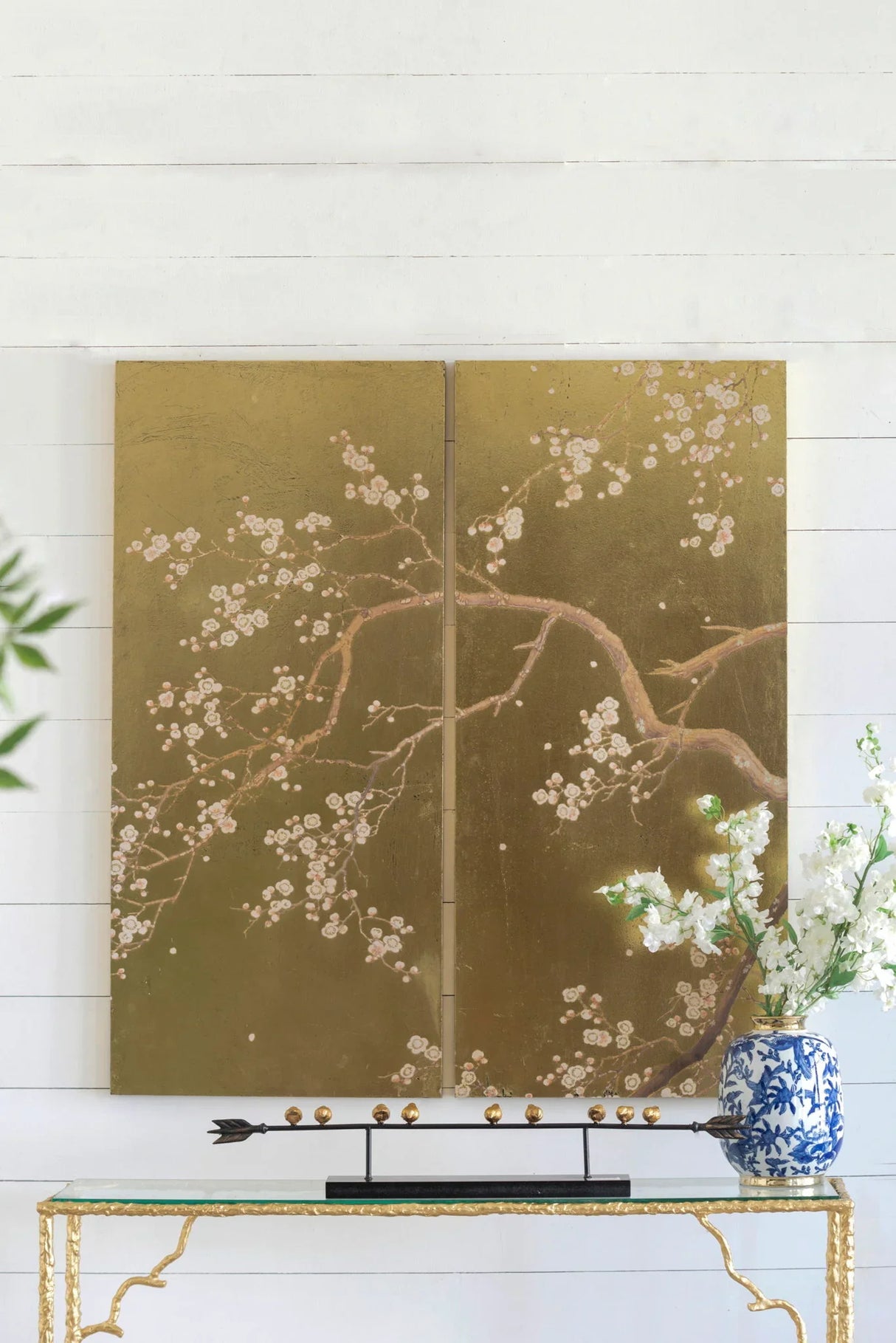Cherry Blossom Wall Art Panels, Wall Decor For Living Room Dining Room Office Bedroom (Set of 2) - Gold - Furniture Home Direct