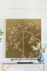 Cherry Blossom Wall Art Panels, Wall Decor For Living Room Dining Room Office Bedroom (Set of 2) - Gold - Furniture Home Direct