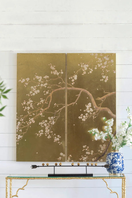 Cherry Blossom Wall Art Panels, Wall Decor For Living Room Dining Room Office Bedroom (Set of 2) - Gold - Furniture Home Direct