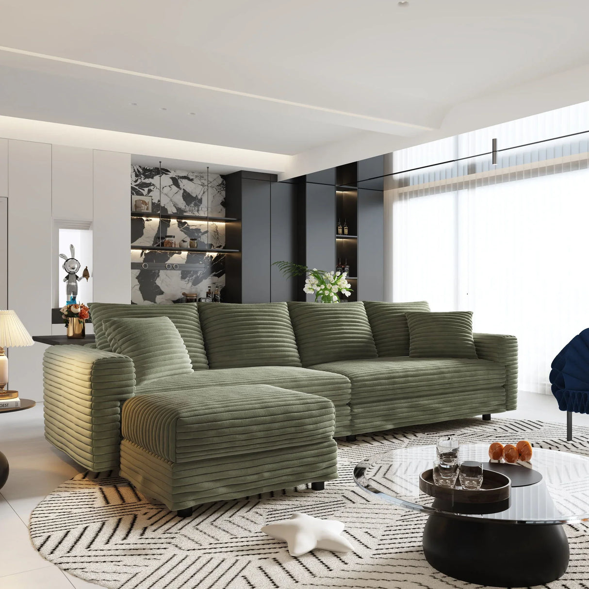Deep Seat Convertible Sofa With Soft Pillows And Ottomans - Furniture Home Direct