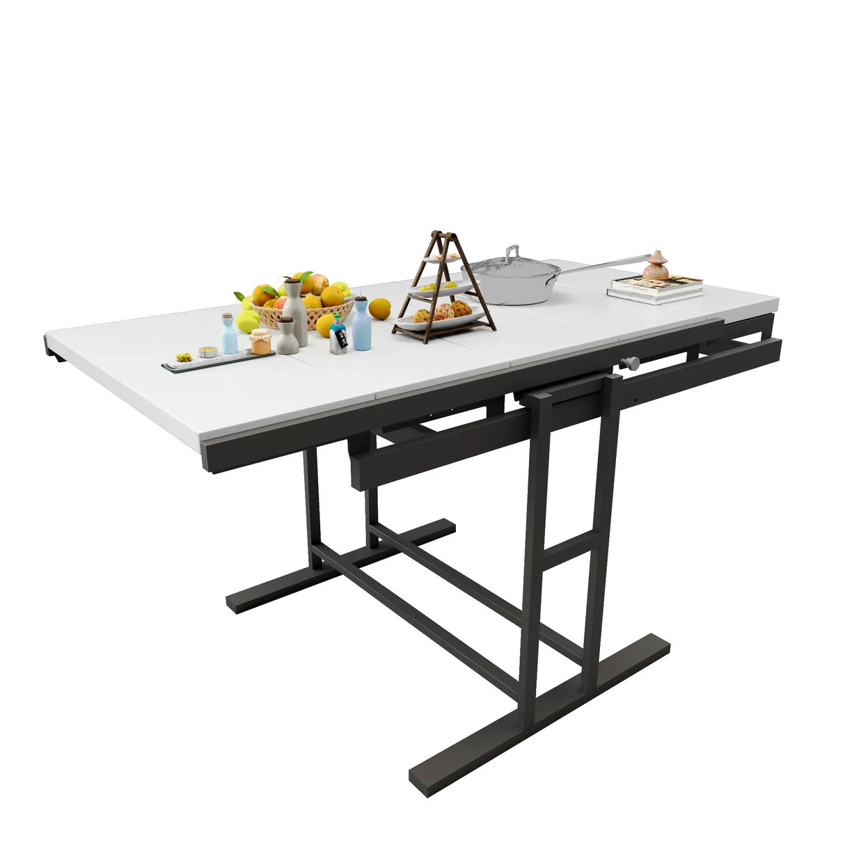 Solid Mahogany Wood Multifunction Convertible Dining Table, Free Switch Space Saving Table Shelf For Home And Studio - Furniture Home Direct