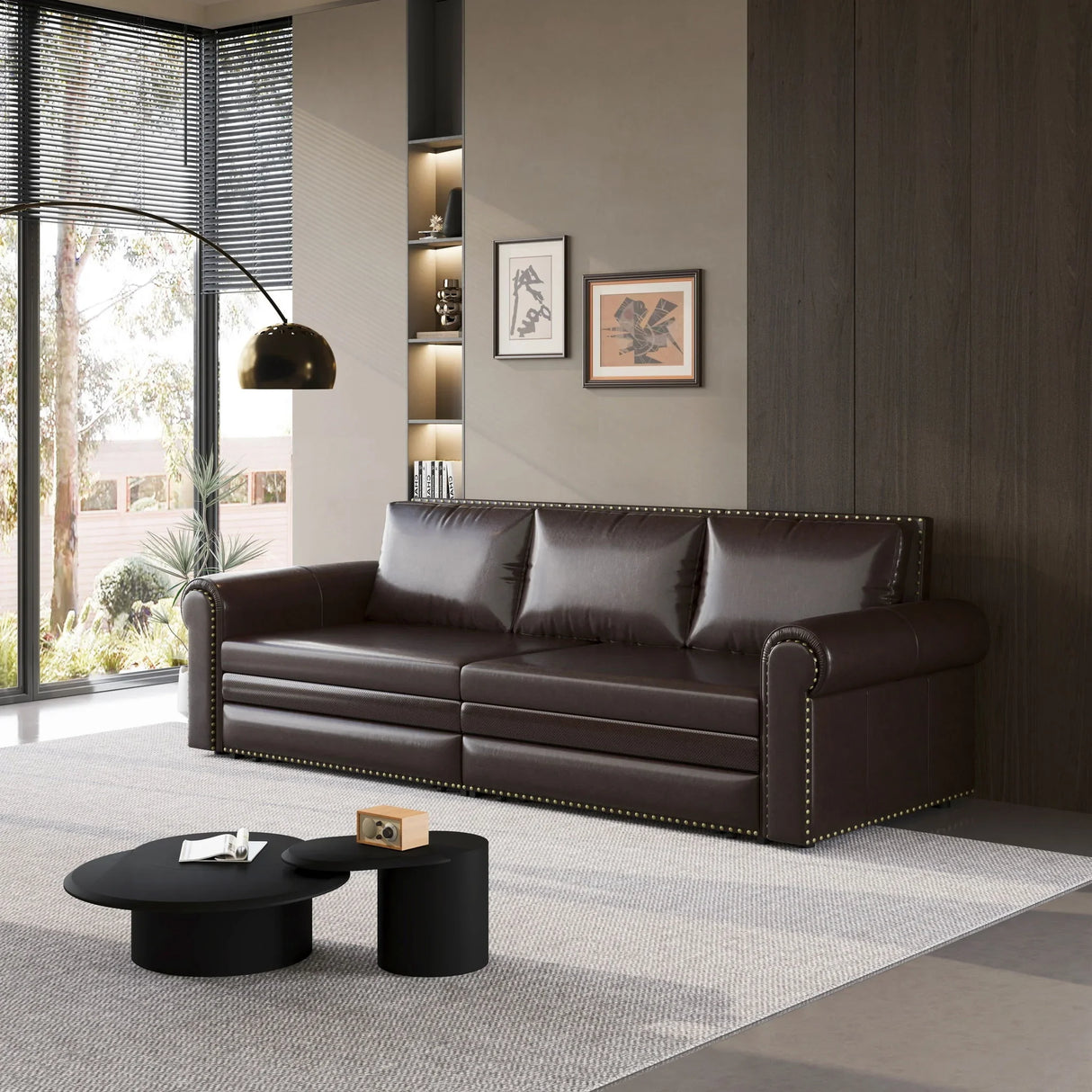 3 In 1 Convertible Sleeper Sofa With Nailhead Trim & Rolled Arm - Furniture Home Direct