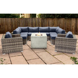 Premium 6 Person Wicker Patio Seating Group With Deep Cushions And Concrete Fire Pit - Gray Mix - Furniture Home Direct