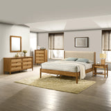 Bedroom Set 5 Piece Contemporary Solid Rubberwood Walnut - Furniture Home Direct