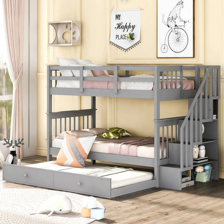 Stairway Bunk Bed With Storage And Guard Rail For Bedroom - Furniture Home Direct