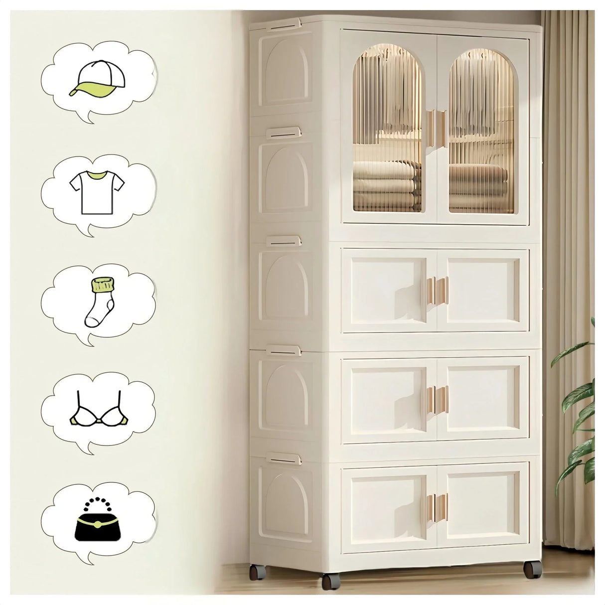 Folding Wardrobe Cabinet With Magnetic Doors, Wheels And Hangers - Furniture Home Direct