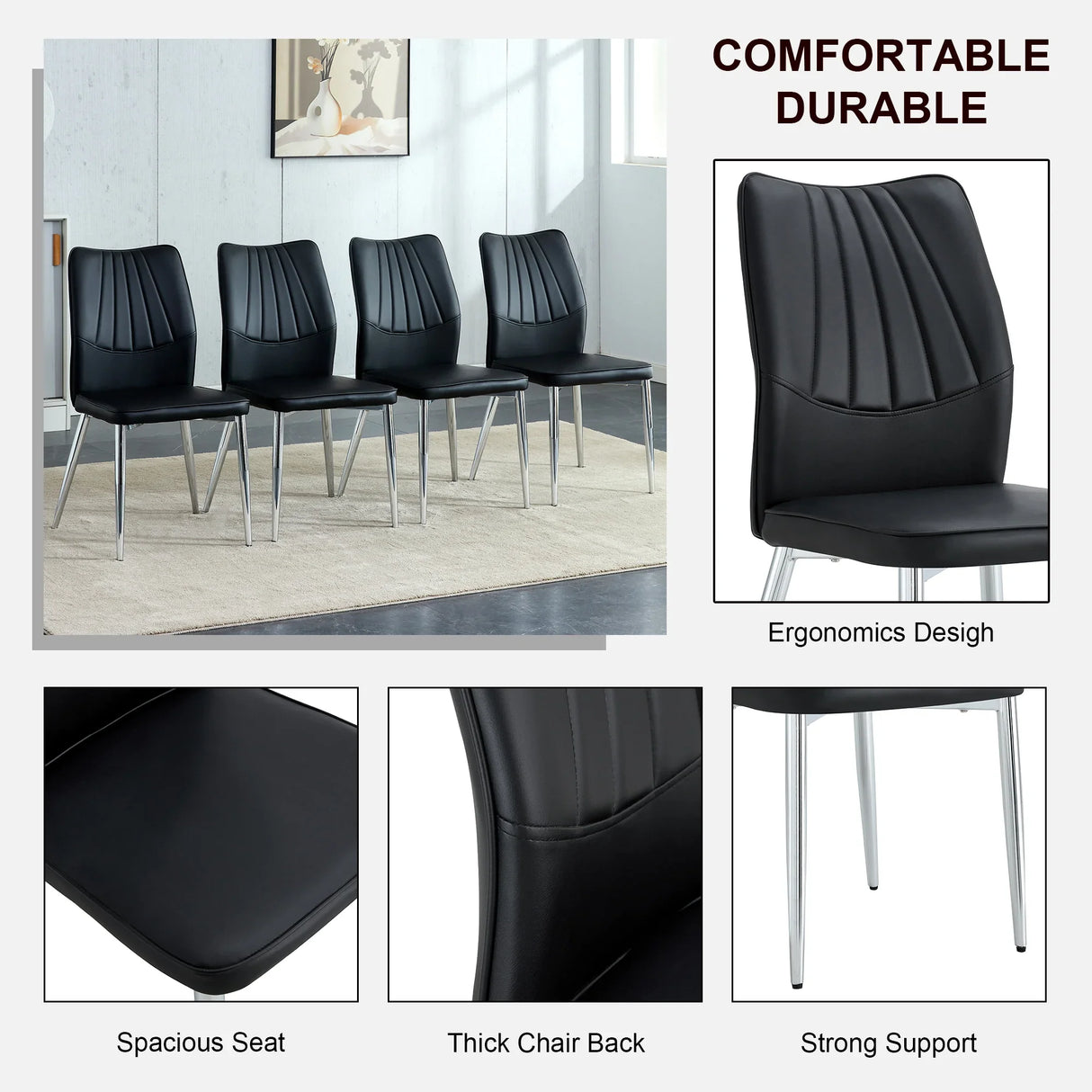 Dining Chairs with PU Upholstery and Metal Legs Black - Furniture Home Direct