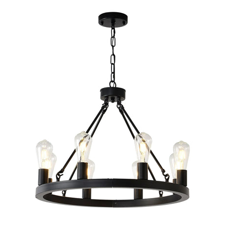 6 Light (No Bulbs) Wagon Wheel Chandelier Farmhouse Modern Small Round Chandelier For Living Room Kitchen Island Foyer Hallway Entryway Bedroom Dining Room Light Fixture Ceiling Hanging - Matte Black - Furniture Home Direct