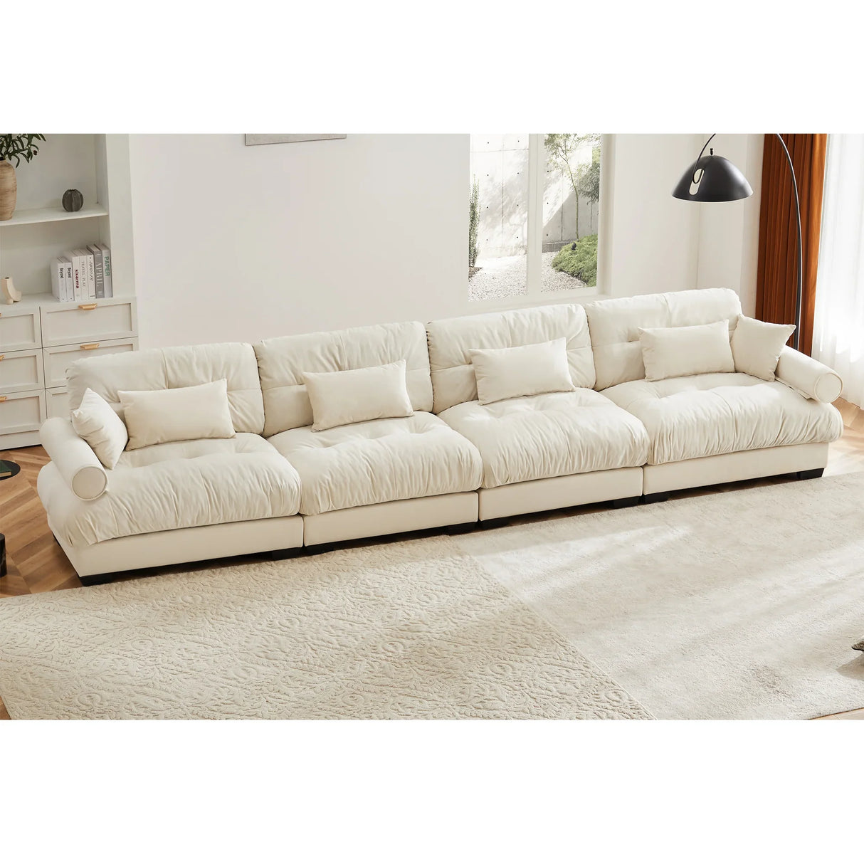 Oversized Modular Velvet Sofa - Cream - Furniture Home Direct