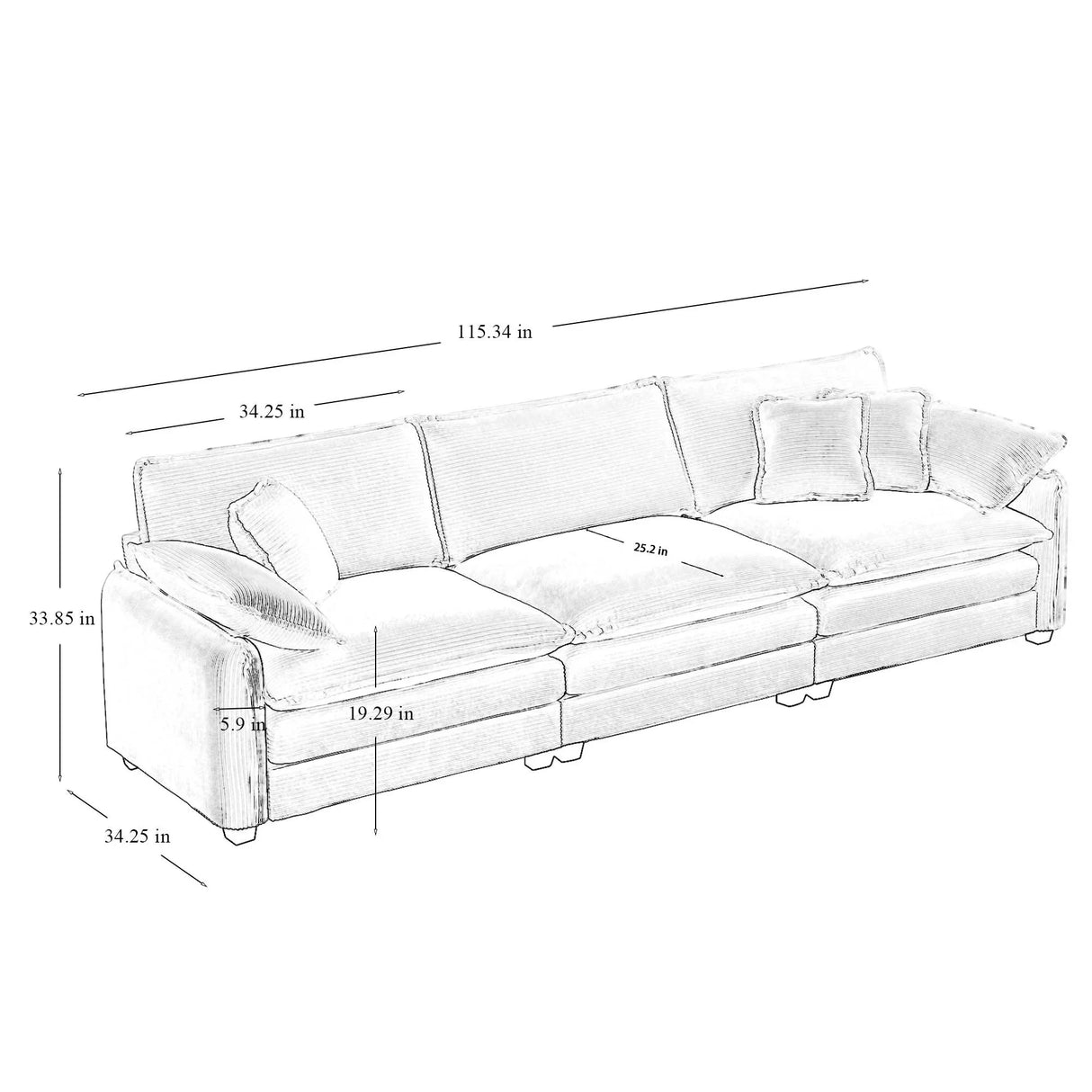 Modern Living Room 3 Piece Set - Green Corduroy - Furniture Home Direct
