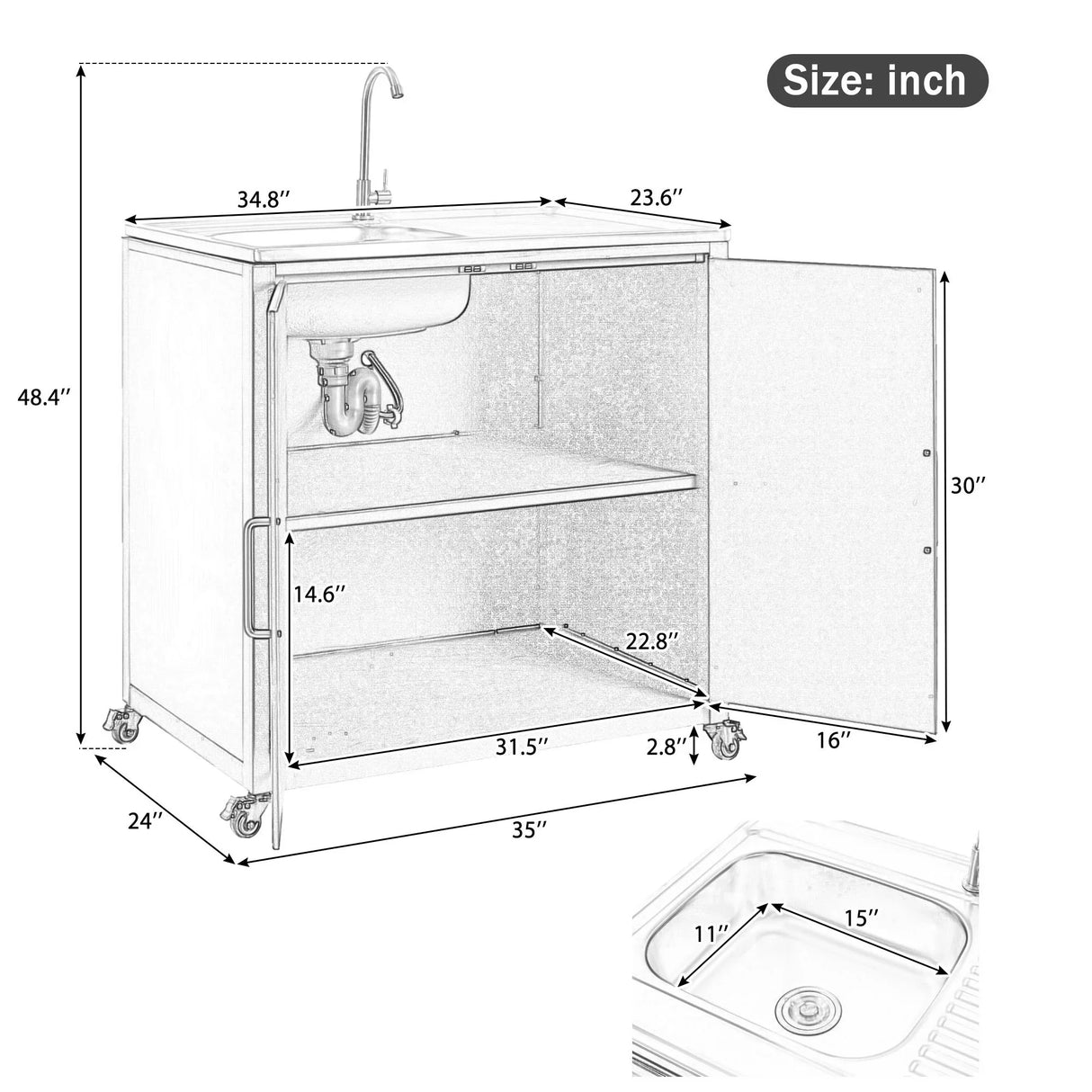 Outdoor Movable Kitchen Sink Patio Modular Kitchen Sink Station With Cabinet For Garden, Patio, Backyard - Matte Black - Furniture Home Direct