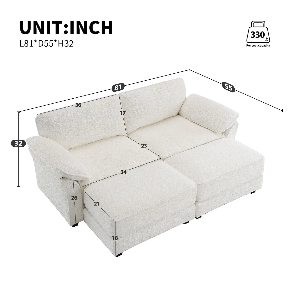 Free Combination Modular Convertible Sectional Sofa Bed Set, 4 Seat Upholstered Sleeper Corner Couch, Deep Seat Loveseat With Ottoman For Living Room, Office, Apartment - Furniture Home Direct