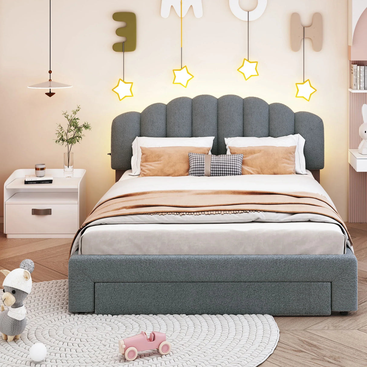 Upholstered Platform Bed With Drawer - Furniture Home Direct