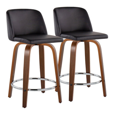 Toriano - Mid Century Modern Fixed Height Counter Stool With Swivel With Round Footrest (Set of 2) - Furniture Home Direct