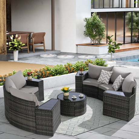 11 Piece Patio Set With Tempered Glass Round Coffee Table - Furniture Home Direct