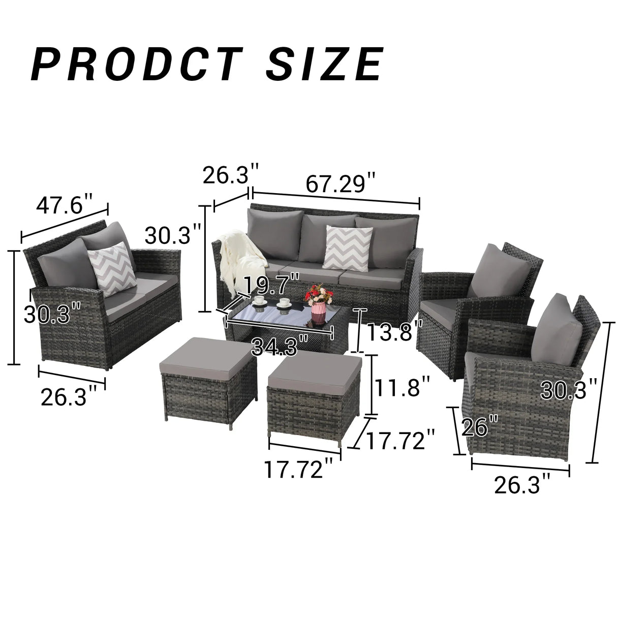 7 Piece Patio Set - Gray - Furniture Home Direct