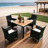 Outdoor Patio Wicker Dining Set With Acacia Wood Top - Furniture Home Direct