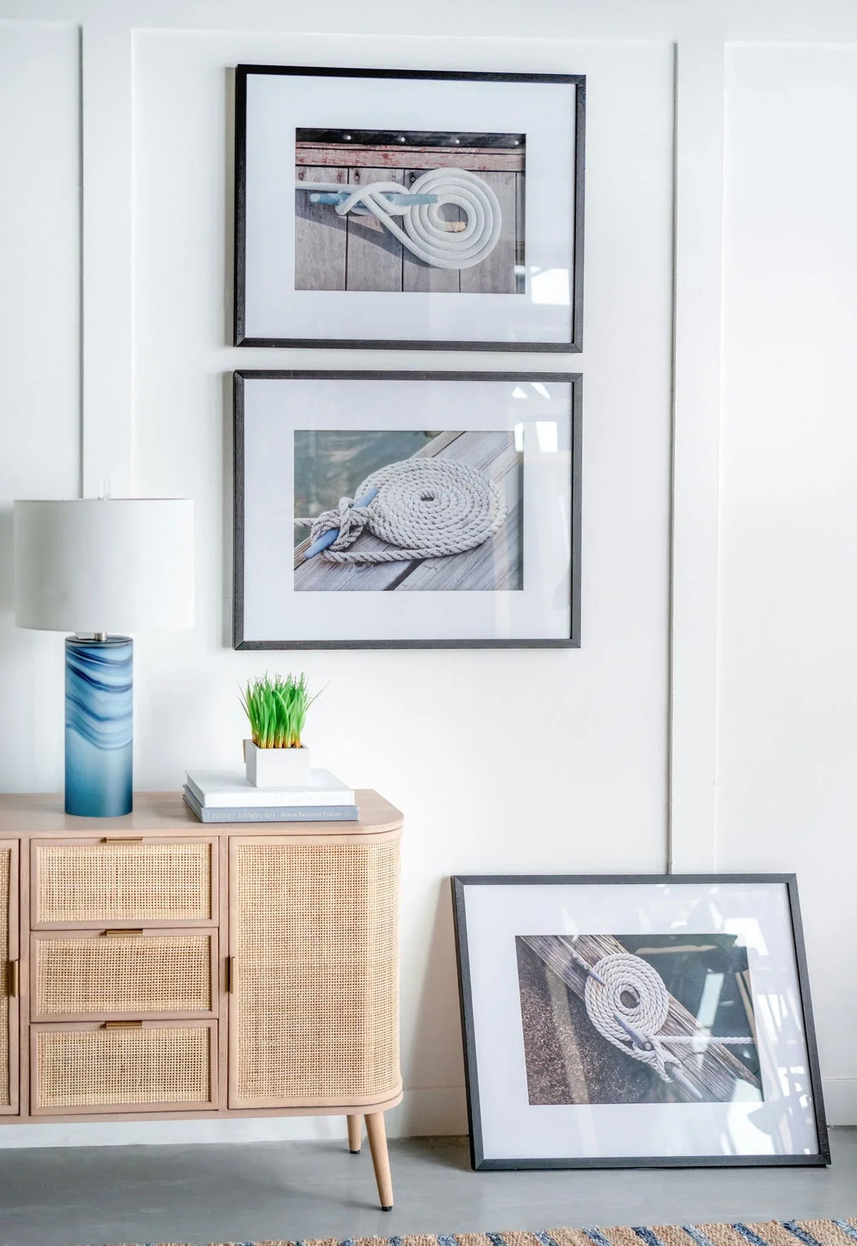 Rope Wall Art With Frame, Wall Decor For Living Room (Set of 3) - White / Black - Furniture Home Direct