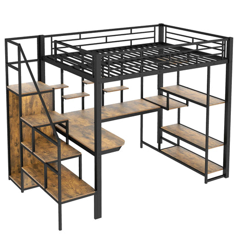 Loft Bed With Storage Staircase And Small Wardrobe, Built - In Desk And Storage Shelves - Furniture Home Direct